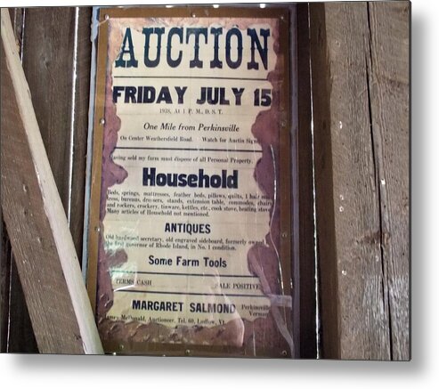 Vintage Metal Print featuring the photograph 1938 Auction Poster by Catherine Gagne