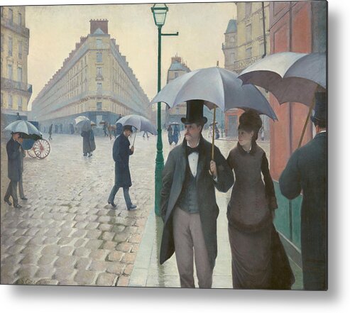 Rain Metal Print featuring the painting Paris Street in Rainy Weather by Gustave Caillebotte