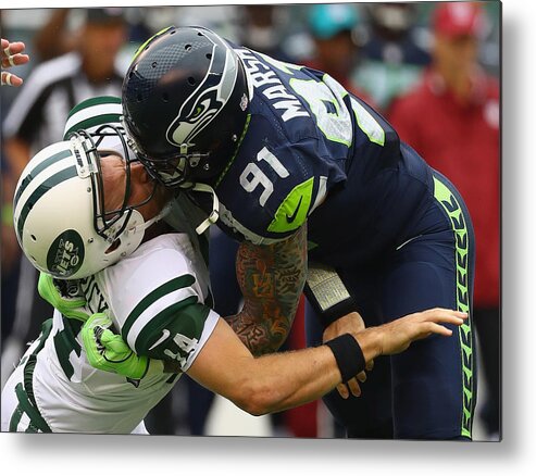 New York Jets Metal Print featuring the photograph Seattle Seahawks v New York Jets #2 by Al Bello