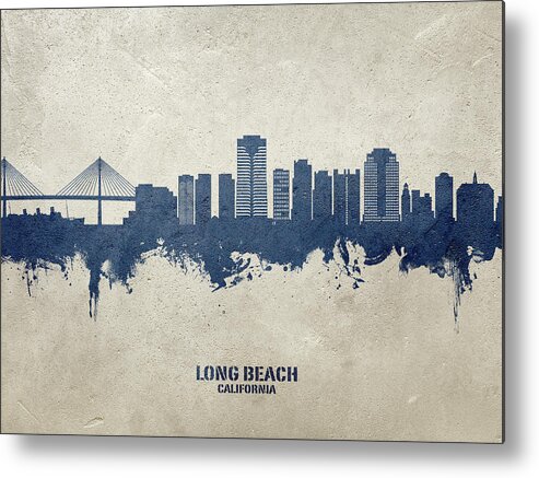 Long Beach Metal Print featuring the digital art Long Beach California Skyline #22 by Michael Tompsett