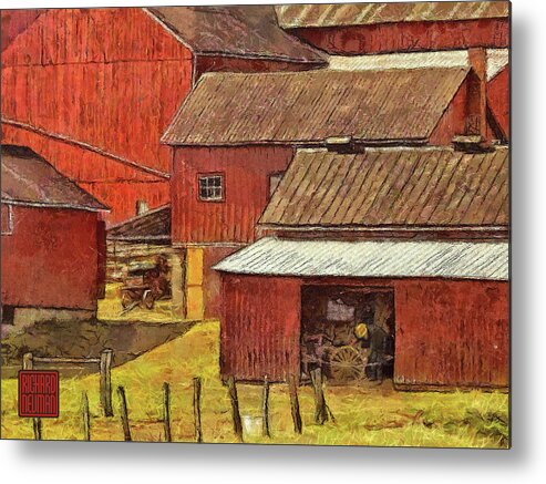 Architectural Abstract Art Metal Print featuring the mixed media 278 Architecture Abstract Art Amish Farm Red Barns, Holmes County, Ohio #278 by Richard Neuman Architectural Gifts