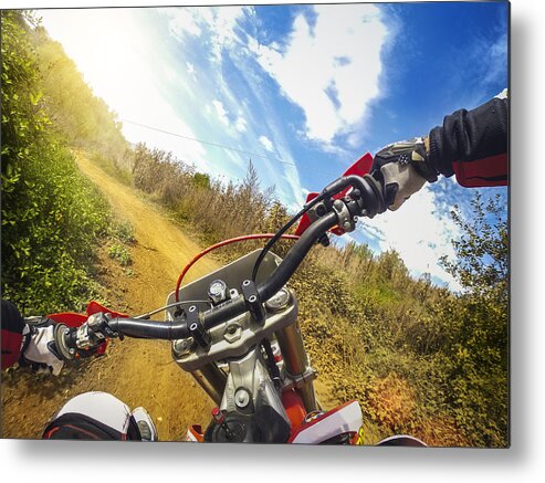 Curve Metal Print featuring the photograph Enduro Motocross motorbike racing offroad #3 by Piola666