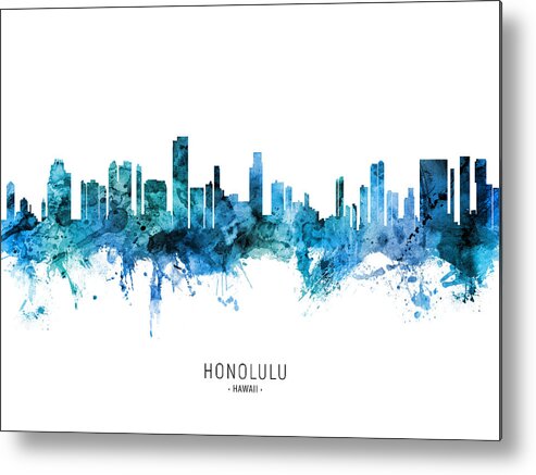 Honolulu Metal Print featuring the digital art Honolulu Hawaii Skyline #32 by Michael Tompsett