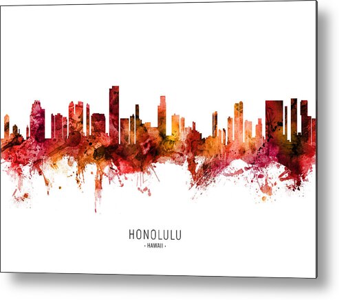 Honolulu Metal Print featuring the digital art Honolulu Hawaii Skyline #33 by Michael Tompsett