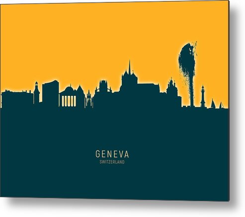 Geneva Metal Print featuring the digital art Geneva Switzerland Skyline #34 by Michael Tompsett