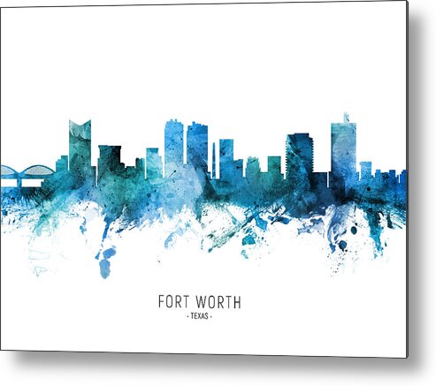 Fort Worth Metal Print featuring the digital art Fort Worth Texas Skyline #35 by Michael Tompsett