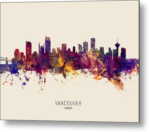 Vancouver Metal Print featuring the digital art Vancouver Canada Skyline #36 by Michael Tompsett
