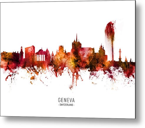 Geneva Metal Print featuring the digital art Geneva Switzerland Skyline #38 by Michael Tompsett