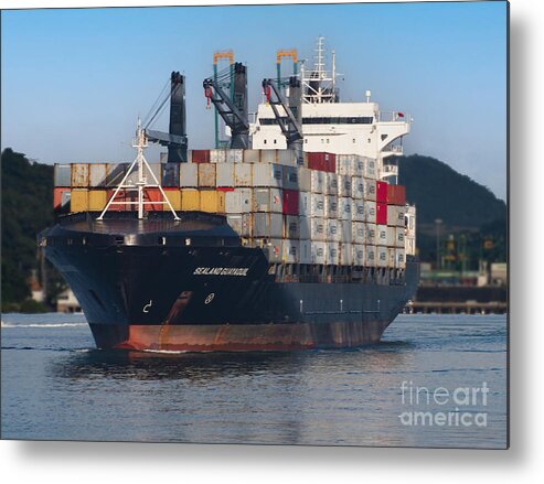 Container Ship Metal Print featuring the photograph A Container Ship on the Panama Canal by L Bosco