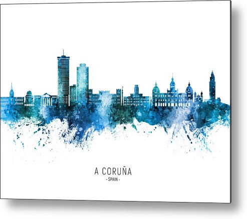A Coruña Metal Print featuring the digital art A Coruna Spain Skyline #75 by Michael Tompsett