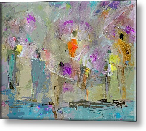 Urban Metal Print featuring the painting A Day For Umbrella Gathering by Lisa Kaiser