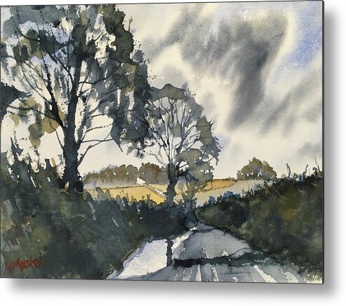 Watercolour Metal Print featuring the painting After rain on the road to Duggleby by Glenn Marshall
