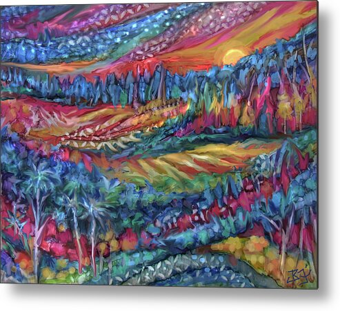 Vivid Abstract Landscape Metal Print featuring the mixed media America the Beautiful by Jean Batzell Fitzgerald