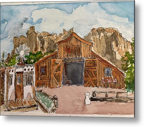 Superstition Mountain Museum. Arizona. Metal Print featuring the painting Apacheland by Jane Hayes