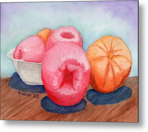 Still Life Metal Print featuring the painting Apples and Oranges by Katrina Gunn
