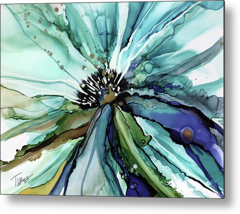  Metal Print featuring the painting Aqua Bloom by Julie Tibus