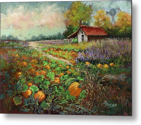  Pumpkin Patch Metal Print featuring the painting At the Pumpkin Patch by Dianne Parks