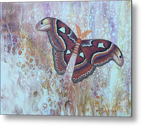 Moth Metal Print featuring the painting Atlas Silk Moth by Lucy Arnold
