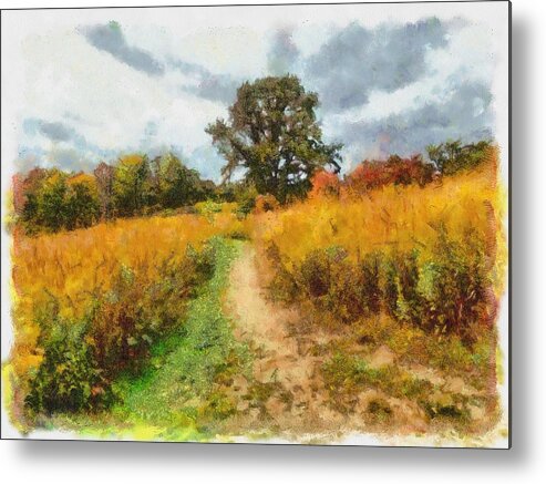 Field Metal Print featuring the mixed media Autumn Afternoon on the Trail by Christopher Reed