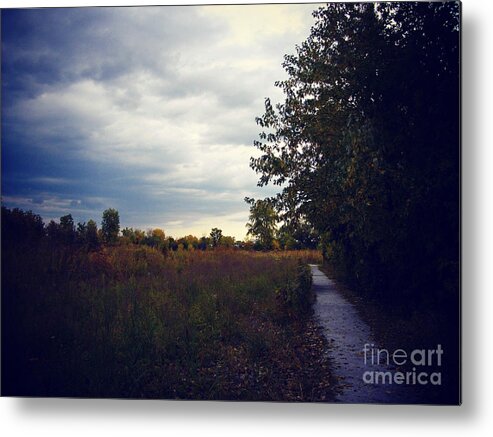 Nature Metal Print featuring the photograph Autumn Colors Stormy Skies Along The Prairie Trail - Heat Effect by Frank J Casella