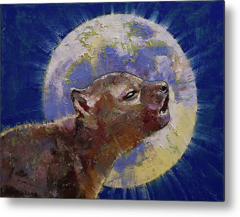 Baby Wolf Metal Print featuring the painting Baby Wolf Moon by Michael Creese