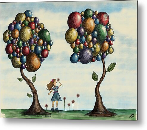 Illustration Metal Print featuring the drawing Basie and the Gumball Trees by Christina Wedberg