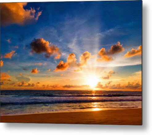 Wave Metal Print featuring the painting Beach Sunset Ocean Sea Landscape Sky 2 by Tony Rubino