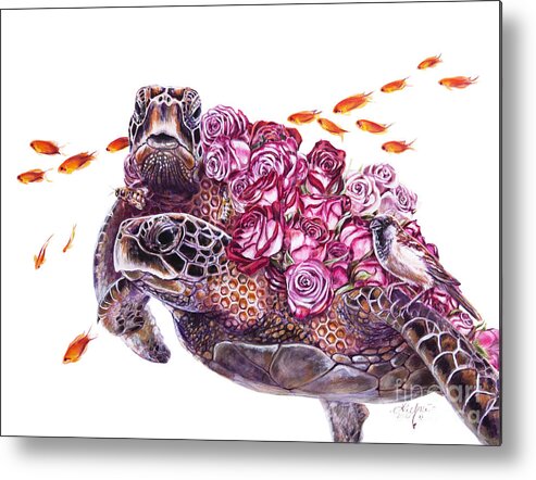 Sea Turtle Metal Print featuring the painting Bloom by Lisa Clough Lachri