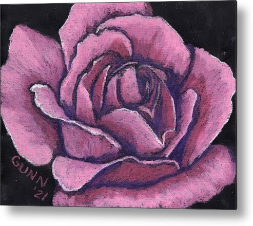 Rose Metal Print featuring the drawing Blooming Pink Rose by Katrina Gunn