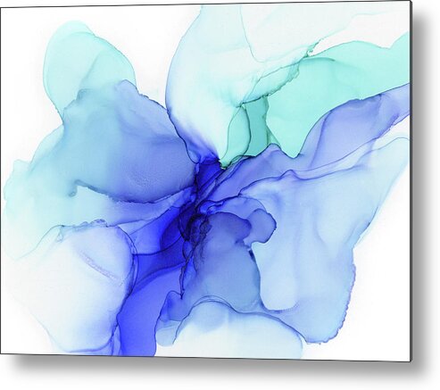 Blue Metal Print featuring the painting Blue Abstract Floral Ink by Olga Shvartsur