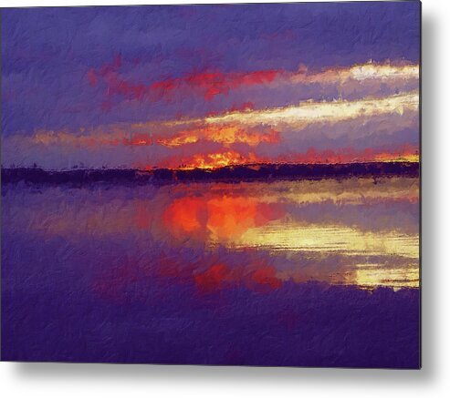 Blue Hour Metal Print featuring the painting Blue Hour at the Lake by Alex Mir