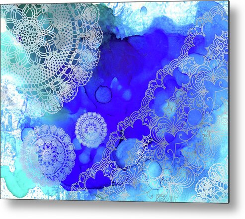 Blue Metal Print featuring the mixed media Blue Lace Abstract 58 by Lucie Dumas