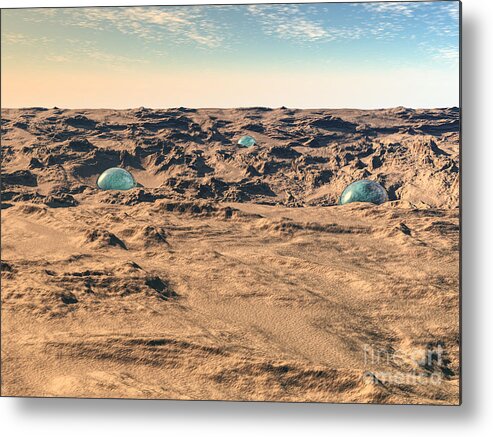 Desert Metal Print featuring the digital art Blue Orbs In Desert by Phil Perkins