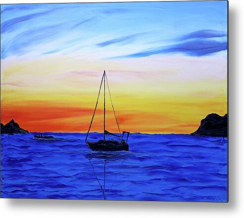  Metal Print featuring the painting Blue Sails At Dusk by James Dunbar