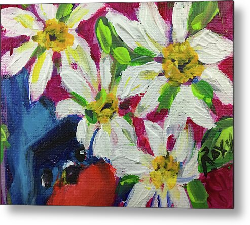 Bluebird Metal Print featuring the painting Bluebird in Daisies by Roxy Rich