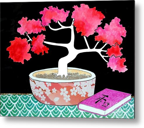 Bonsai Tree Metal Print featuring the mixed media Bonsai and Peace by Jayne Somogy
