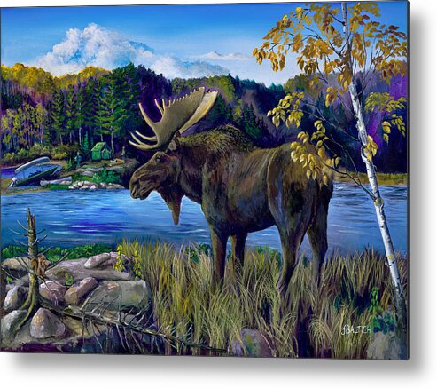 Moose Metal Print featuring the digital art Camp On Basswood by Joe Baltich