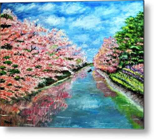 Landscape Metal Print featuring the painting Cherry Blossoms by Gregory Dorosh