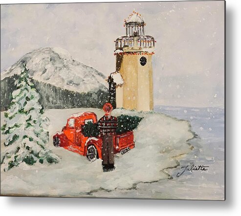 Rainier Metal Print featuring the painting Christmas in the Harbor by Juliette Becker