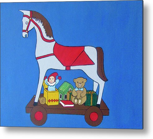 Wooden Horse Metal Print featuring the painting Christmas Presents by Stephanie Moore