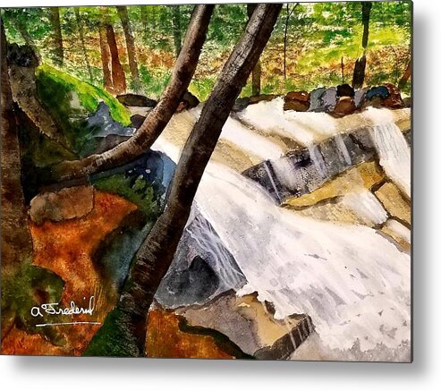 Waterfall Metal Print featuring the painting Cindys' Waterfall by Ann Frederick