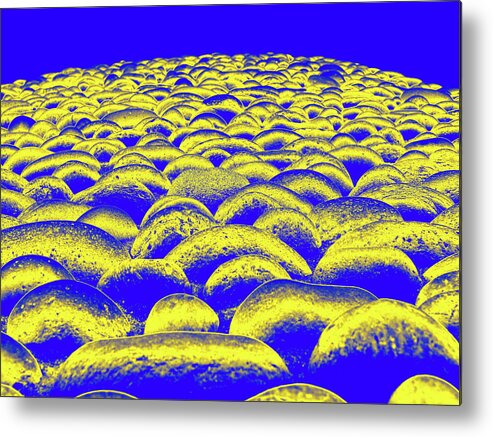 Abstract Metal Print featuring the digital art Close Up To A Rock Wall, Yellow And Dark Blue by David Desautel