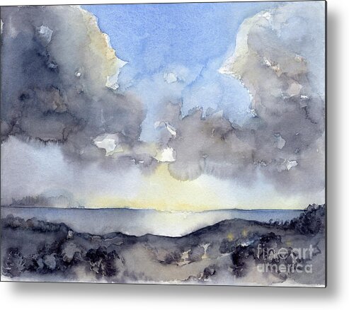 Watercolor Metal Print featuring the painting Clouds over the sea by Adriana Mueller