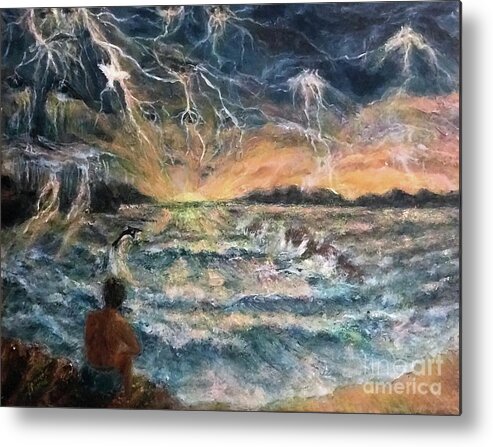 Lighting Storm Metal Print featuring the painting Contemplation of the Storm by Bonnie Marie