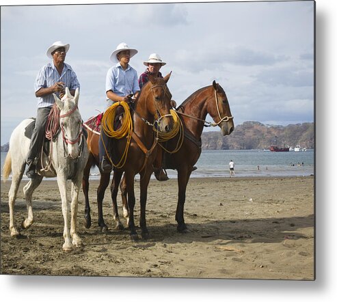 Horse Metal Print featuring the photograph Costa Rican cowboys on the beach in Playas del Coco by Fertnig