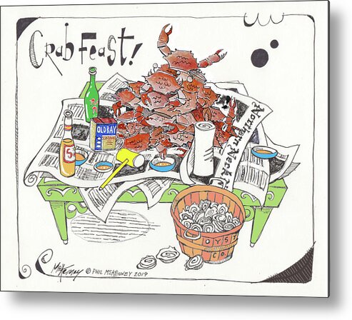  Metal Print featuring the drawing Crab Feast by Phil Mckenney