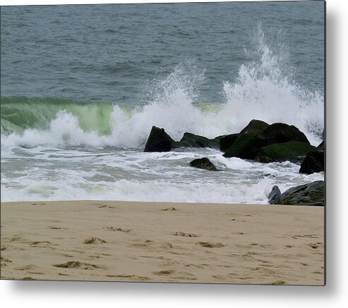 Waves Metal Print featuring the photograph Crashing Waves of the Atlantic Ocean in Cape May New Jersey by Linda Stern