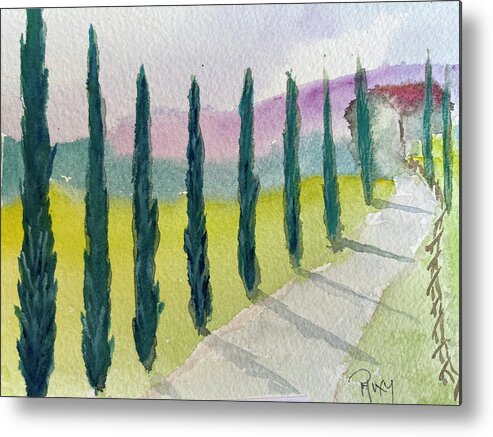 Cypress Trees Metal Print featuring the painting Cypress Trees Landscape by Roxy Rich