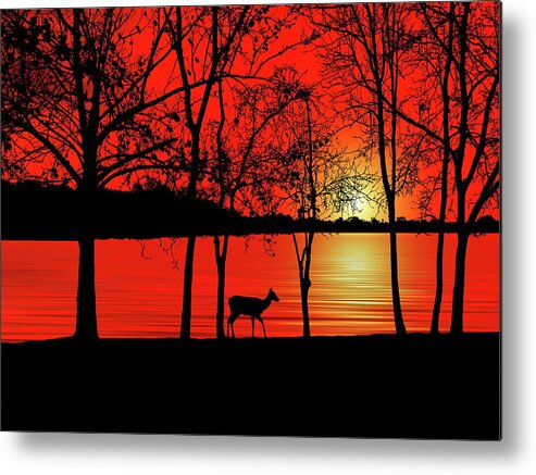Deer Metal Print featuring the photograph Deer at Sunset by Andrea Kollo