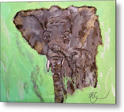 African Elephants Metal Print featuring the painting African Elephants by Melody Fowler